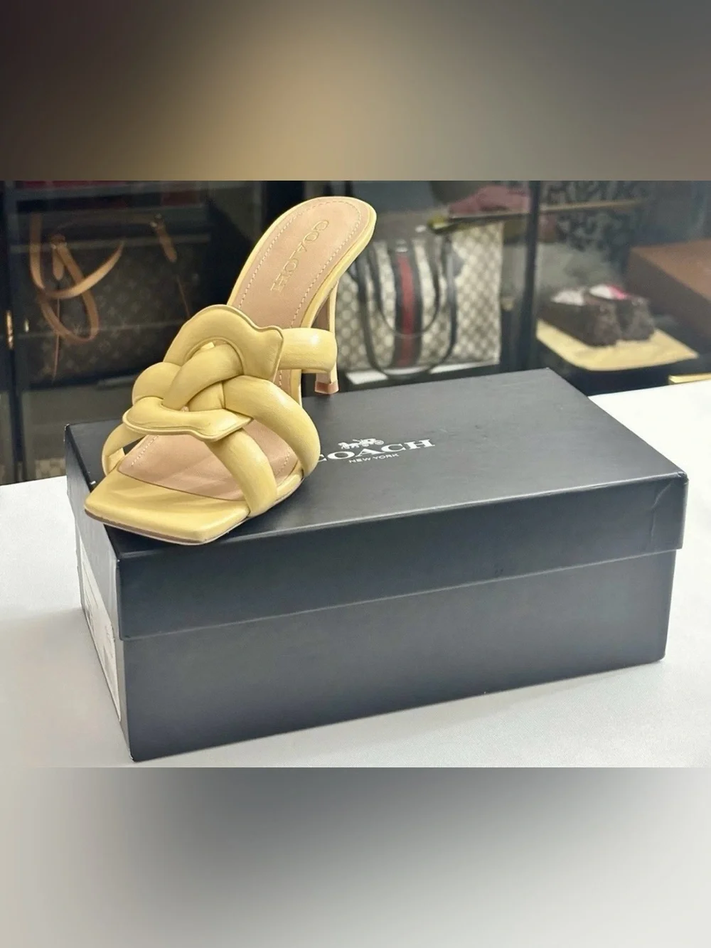 Coach Yellow Kellie Leather Sandal Size 9B.